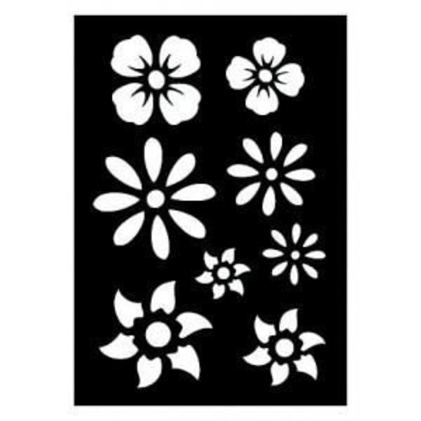Pochoir Kukkia - Ki Sign - 7x10 cm - Itsekiinnittyvä - Uudelleenkäytettävä - 8 kukkamallia