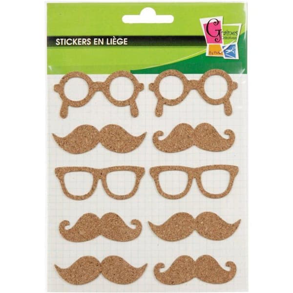 Graine Créative - Korkklistermærker Mustache 10 stk. brun
