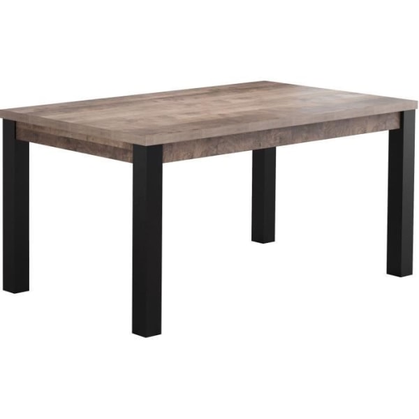 EMILE fast matbord för 6 personer - Tobaksbrun ek och mattsvart melamin - L160 x D90 x H77 cm - TRENDTEAM