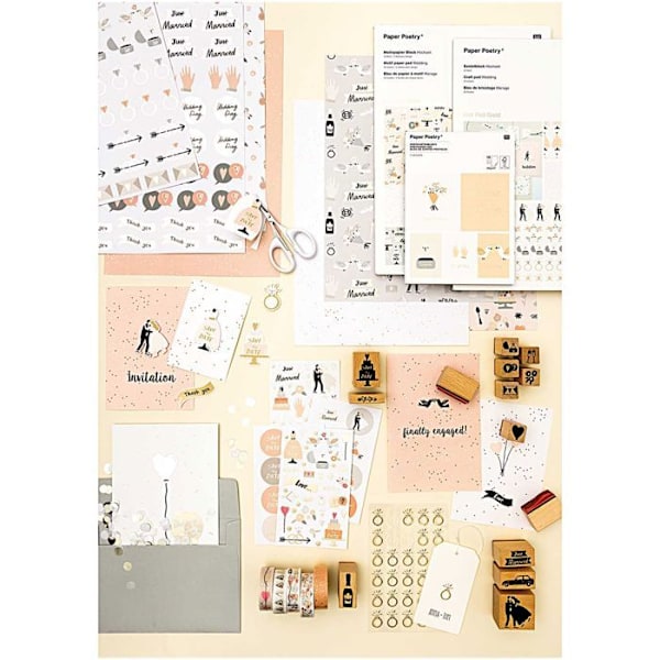 Sæt med træstempler - Rico Design - Paper poetry - 8 stempler - Sort blæk - Scrapbooking Svart