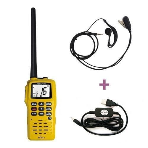 Pack VHF bärbar - NAVICOM - RT411+PACK Laddare 220V - USB-kabel Gul