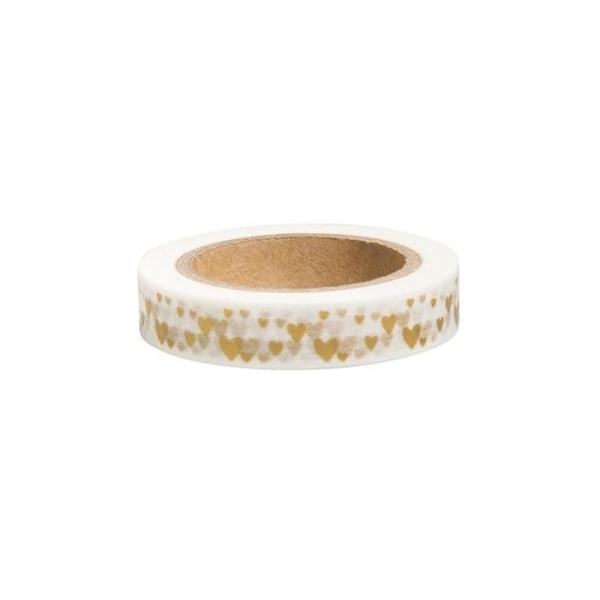 Washi Tape gyldne hjerter på hvid baggrund - 15 m x 1 cm gyllene