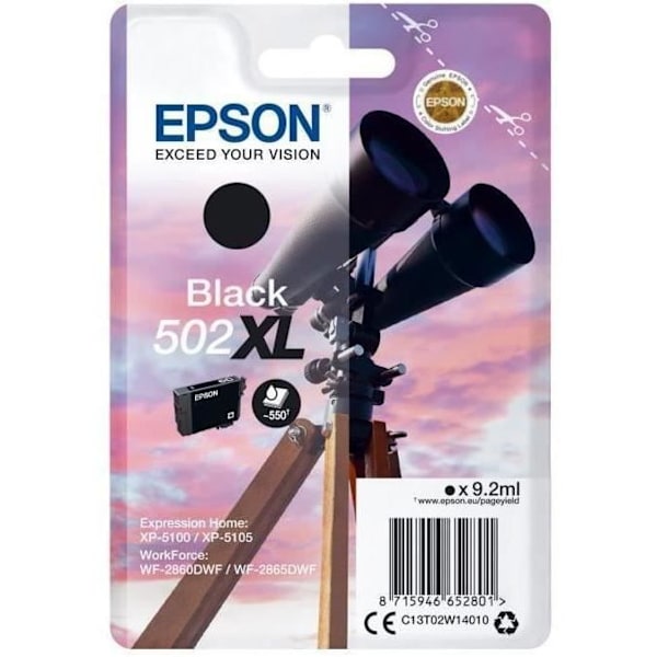 EPSON blækpatron 502 XL sort - kikkert (C13T02W14010)