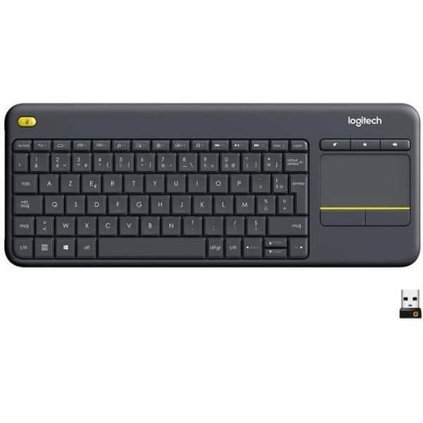 Klavertv - Trådlös - Logitech - K400 Plus - AZERTY - Pekplatta - Svart