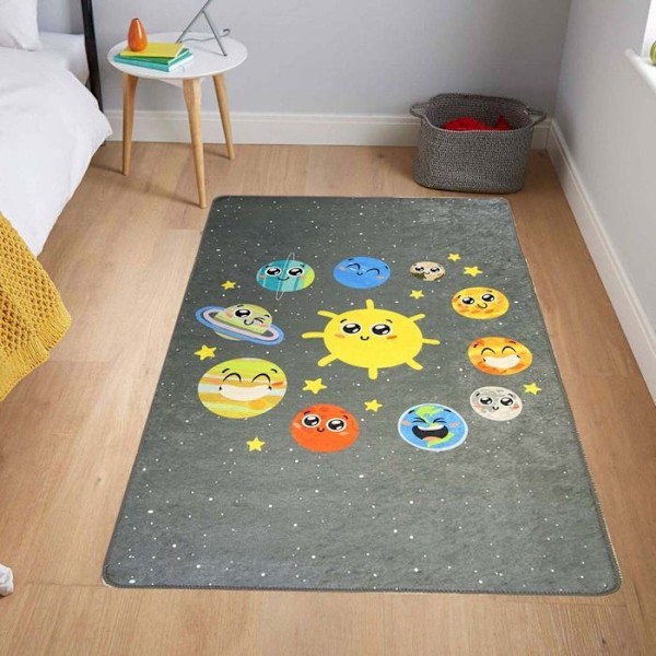 Børnetæppe - RUM - 80x150 cm - Anti-slip - Maskinvaskbar - Blødt at røre ved Grå