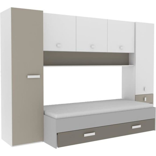 DEMEYERE Barnsäng med flera förvaringsutrymmen - Vit/lerdekor - 90 x200 cm - STÖD vitt och lera
