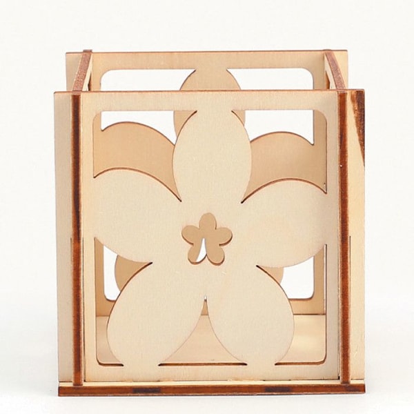 Ljusstake i trä att dekorera - Blommor - 10 x 10 x 6 cm Beige