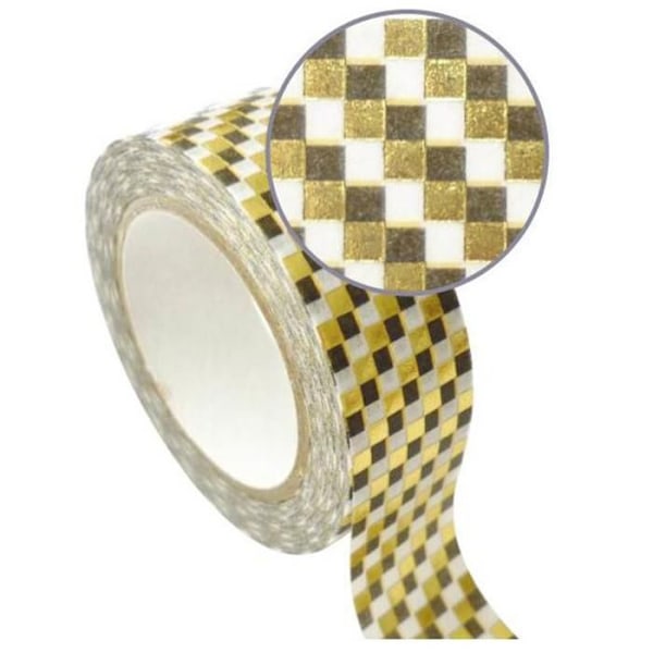 Maskeringstejp 1,5 cm x 10 m - Damier - guld Blå