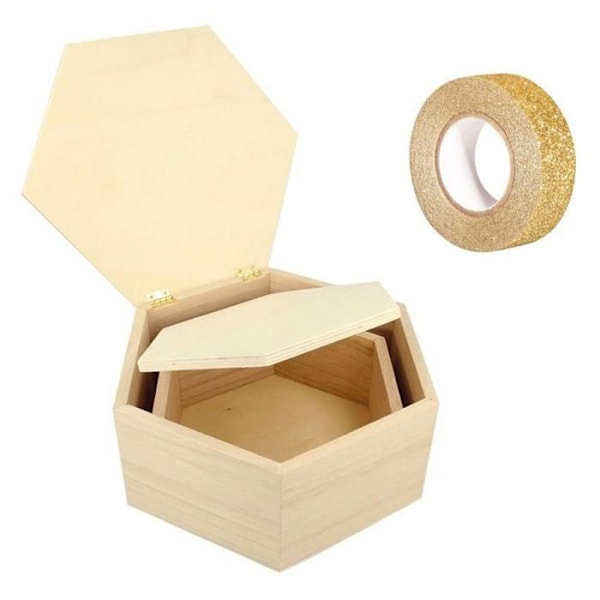 2 hexagonale trækasser + 5 m gyldent glimmer masking tape Beige