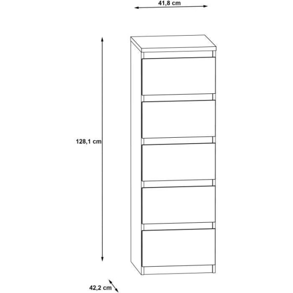 CHELSEA kommode 5 skuffer - 41,8 cm - KILOX lys beton og mat hvid optisk indretning KILOX lättbetonglook kombinerat med