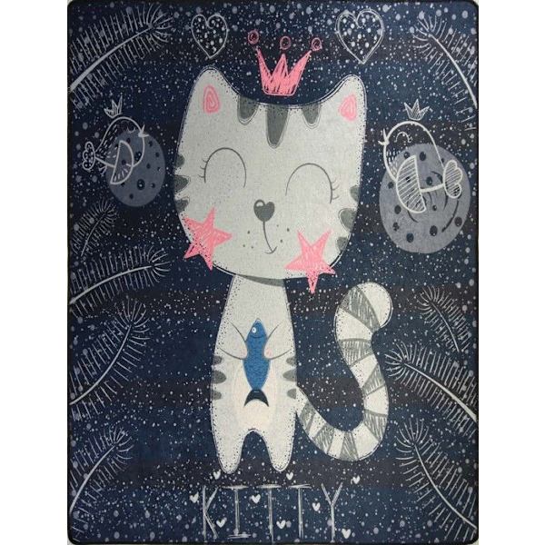 Børnetæppe - KITTY - 80x150 cm - Skridsikkert - Maskinvaskbart - Blødt at røre ved Blå
