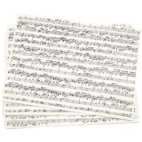 Kraftpapir trykt - Papir Koncept - A4 21x30 cm - Musik noter - 10 ark - 100 gr Tryckt papper med musiknoter
