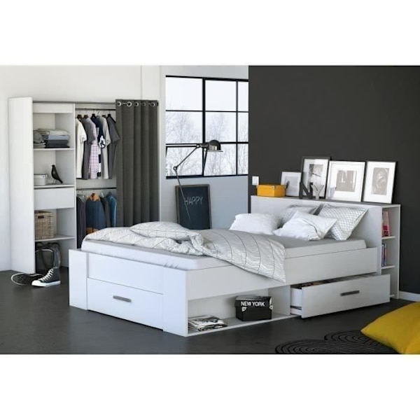DEMEYERE Oxygène Moderne mat hvid voksenseng - L 140 x L 190 cm Vit