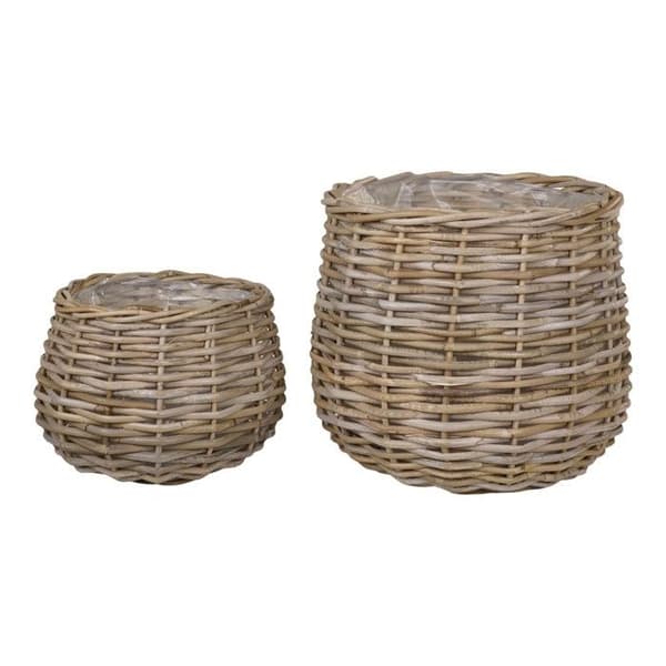 2 kurve i rattan med plastificeret inderside brun