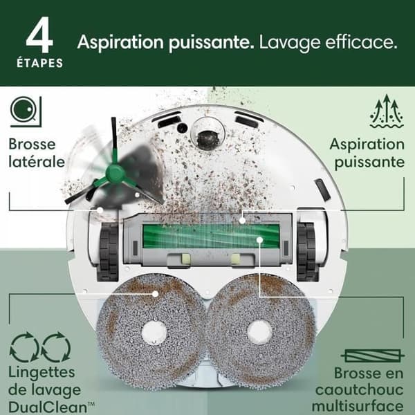 iRobot Roomba Plus 405 Combo Robot + AutoWash - Multifunktionel Base - Vask og tørre klude - LiDAR Clearview Vit