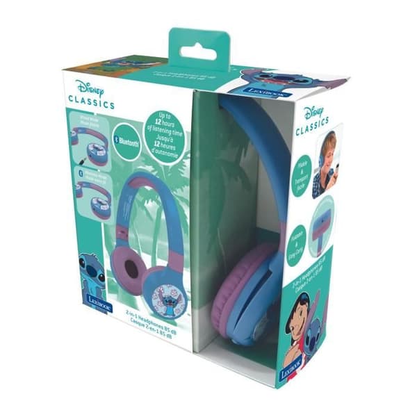 LEXIBOOK - Bluetooth® og kablet hovedtelefon 2 i 1 - Sammenfoldelig og justerbar - Disney Stitch
