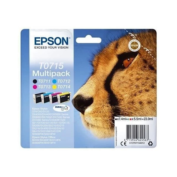 EPSON Multipack T0715 - Gepard - Sort, Cyan, Magenta, Gul (C13T07154012)