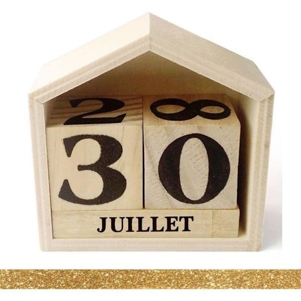Evighedskalender i træhus 8 cm + guldglimmer malertape 5 m Beige