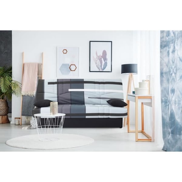 Clic clac 3 steder DREAM - 100% bomuldsstof med Grey Track print - Seng 125x190 cm - L190 x D92 x H96 cm Grå landningsbana tryck