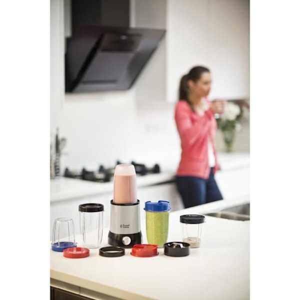 Blender - RUSSELL HOBBS - Nutri Boost 23180-56 - 700 W røremaskine - 15 tilbehør - 3 skåle (700 ml) - 2 skåle (350 ml) Rustfrit stål og sort