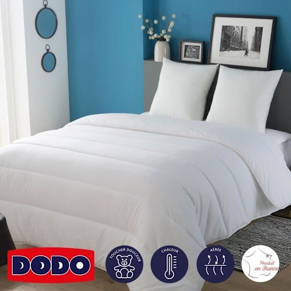Täcke 240 x 260 cm - DODO - Tempererat - 100 % polyesterfiber - För 2 personer - Vit Vit