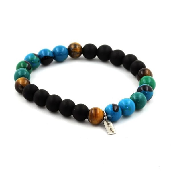 Kivet ja mineraalit. Chrysocolla + Tiger Eye + Mattamusta Onyx Beads -rannekoru 8 mm. Tehty Ranskassa. Grön, gul, svart