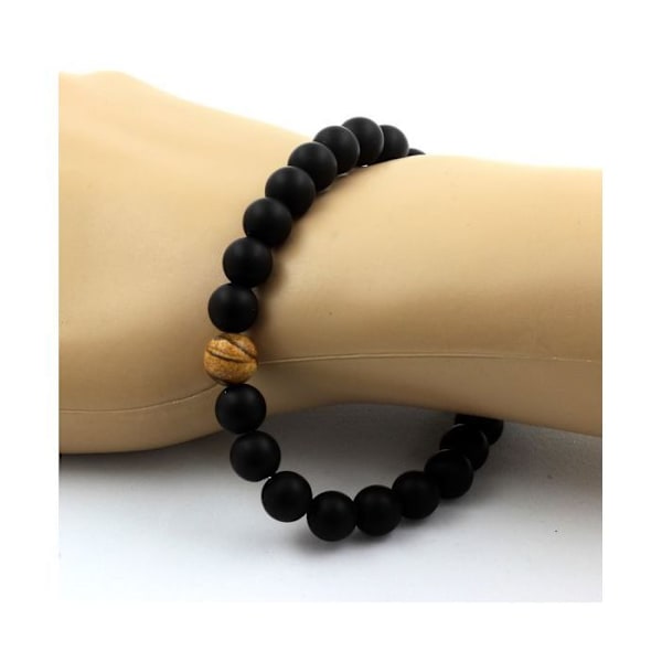 Sten og mineraler. Armbånd Mat Sort Onyx + Landskab Jaspis Perler 8 mm. Fremstillet i Frankrig. Svart