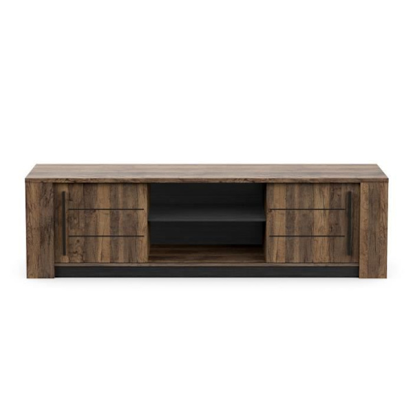 MONACO TV skab - 2 skydelåger + 3 hylder - Eg og sort træ indretning - L184,5 x D42,3 x H51,8 cm - DEMEYERE Salong ek/svart