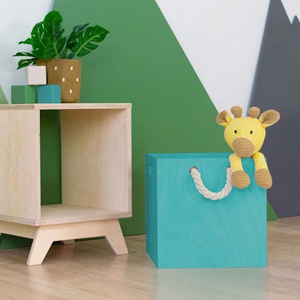 Opbevaringsboks i træ model 3 - rebhåndtag - Turkisblå - 33 x 33 x 37 cm Turkos