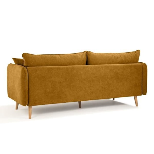 DAREN 3-personers fast sofa - Sennepsstof - L 207 x D 90 x H 88 cm - Fremstillet i Frankrig - HEXAGONE Senap