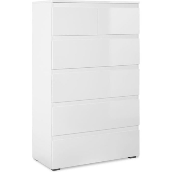 CAPETOWN byrå - Blank vit dekor - 6 lådor - L80 x H131,5 x D40 cm lysande vit