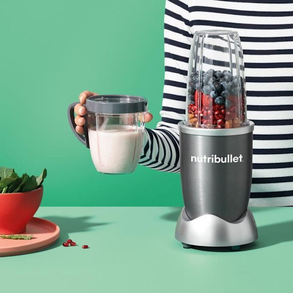 Blender - NUTRIBULLET - NB606DG - 600 W - 2 inkluderede kopper 700 ml og 500 ml - Grå - BPA-fri Grå