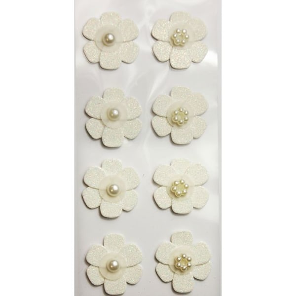 8 3D Klistermærker - Hvide blomster - Bryllup Vit