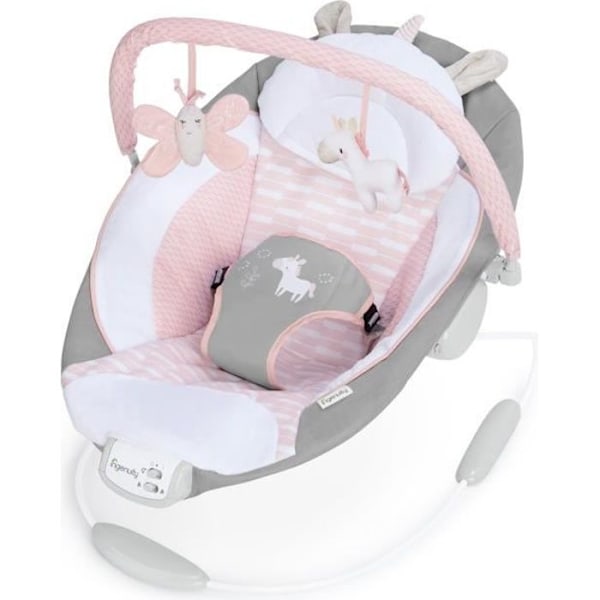 INGENUITY Transat baby - Flora - Bue med aftagelige aktivitetslegetøj, 8 melodier, beroligende vibrationer, justerbar nakkestøtte Rosa