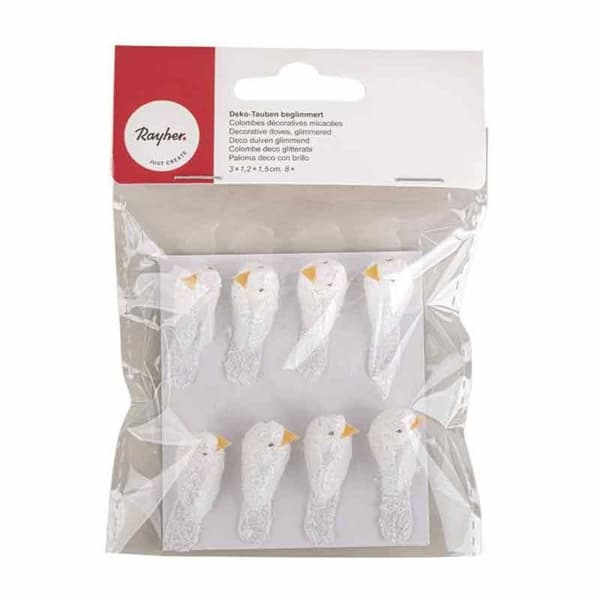Glittrande dekorativa duvor 3 x 1,5 x 1,2 cm Vit