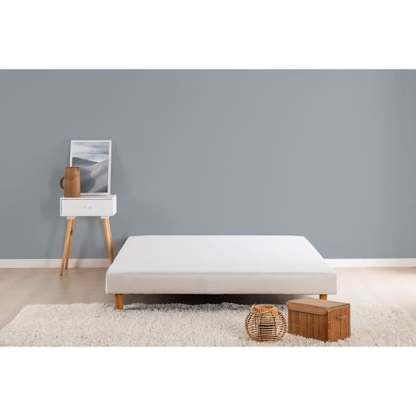 DEKO DREAM Rakenne Polstret lamelbund 160 x 200 - Hvidt massivt træ + fødder
