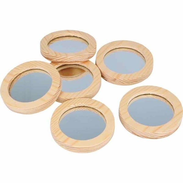 Set med 6 fickspeglar i trä - 7,5 x 1 cm kastanj