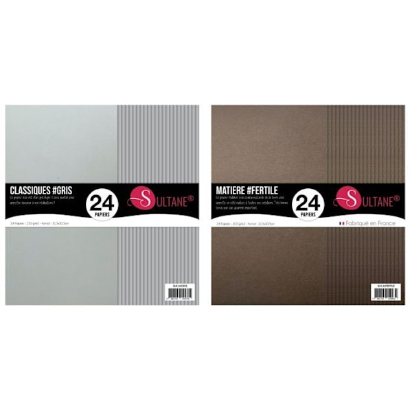 48 brune + grå scrapbogspapirer - 300g/m² Grå