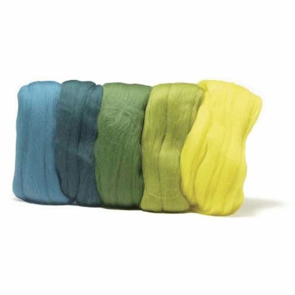 Sortiment af Merino kæmmet uld - RAYHER - Grønne toner - 50 g - Superfint Gröna toner