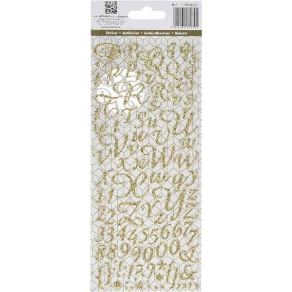 Sticker bogstaver script Guld glitrende 177 bogstaver glitter guld