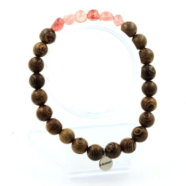 Stenar och mineraler. Strawberry Quartz armband från Madagaskar + 8 mm träpärlor. Tillverkad i Frankrike. Rosa