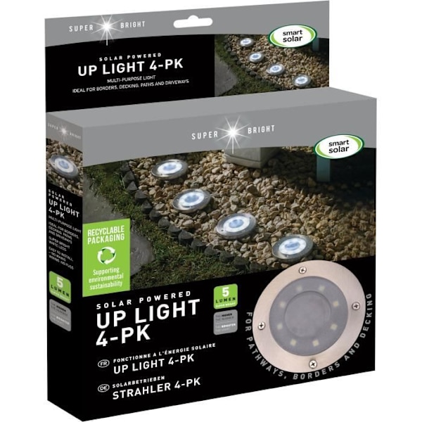 Pakke med 4 UpSMART GARDEN solcellespots - Lys - 5 lumen - Stål - Integreret LED - SMART GARDEN