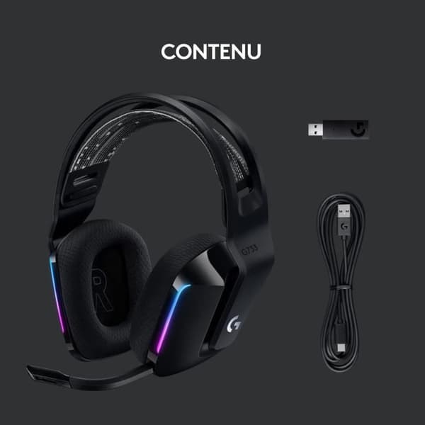 Gaming headset - Trådlös - Logitech G - G733 Lightspeed - PS5, PS4, PC, MAC - Svart