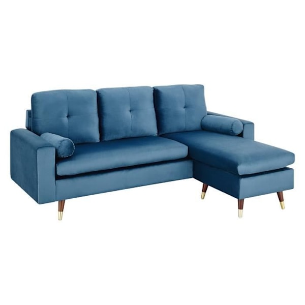 Vendbar fast hjørnesofa - 3 steder - Blåt stof - Træ- og guldben - L 194 x D 139 x H 83 - NEW YORK Blå