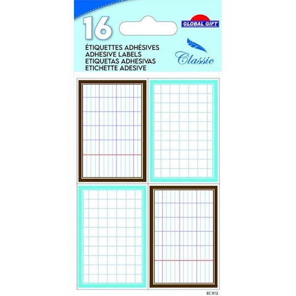 16 självhäftande etiketter - Notebook-effekt rektanglar - blå och brun Vit