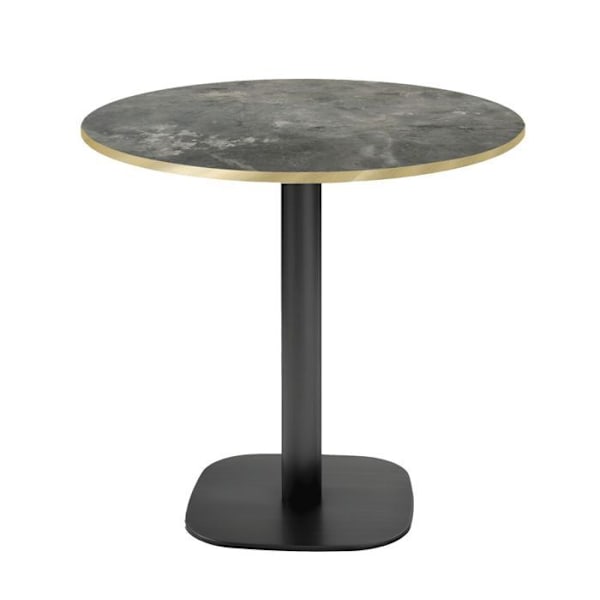 Pyöreä pöytä Ø 70 cm - Pyöreä malli, metallinen kivi messinkireunalla Grå