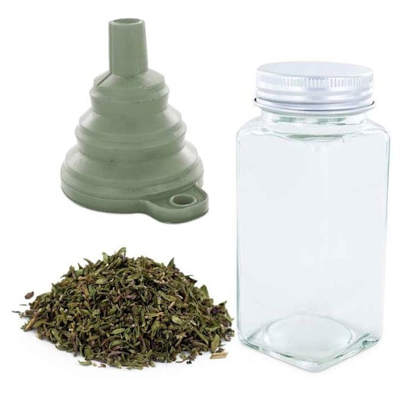 Maustejauhepullo + suppilo + luomutimjami 20 g