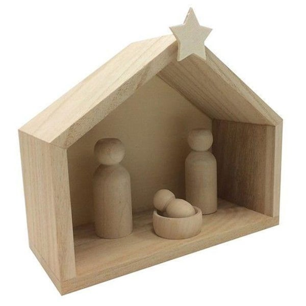 2 julkrubba i trä + bönder 18 x 8 x 15 cm Beige