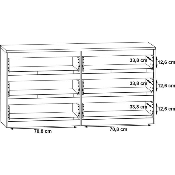 CHELSEA 6 lådor byrå - Vit/ljus betongfärg - L 154 x D 42,2 x H 79,9 cm