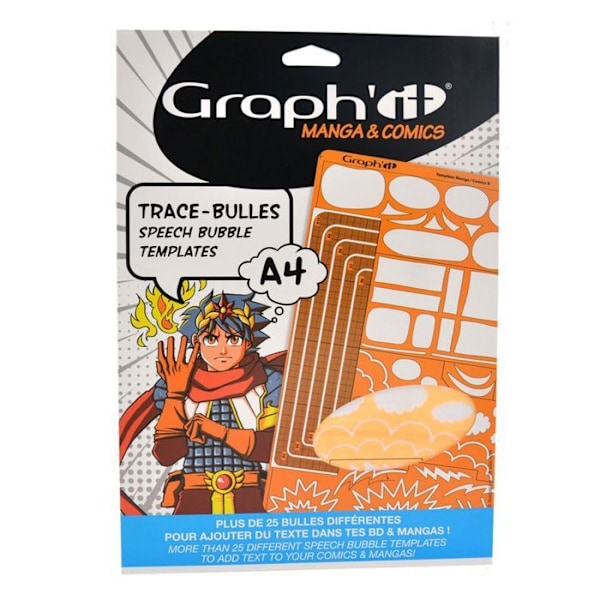 Tegneskabelon - Graph'It - Model B - A4 - 25 varierede former - Mixet Orange